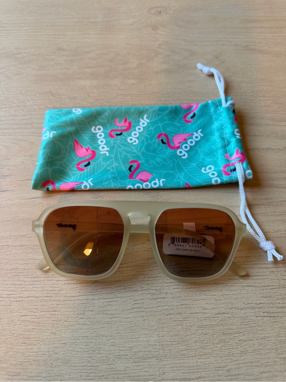 Goodr “Impromptu Disco Nap” Matte Beige Square Sunglasses with Brown Lenses